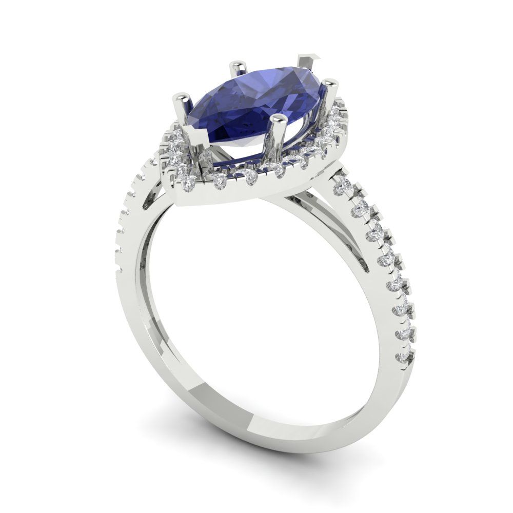 2.38 cttw Simulated Tanzanite Hidden Halo Engagement Ring - Solid White Gold  (VVS1, Marquise Cut,12x6mm )