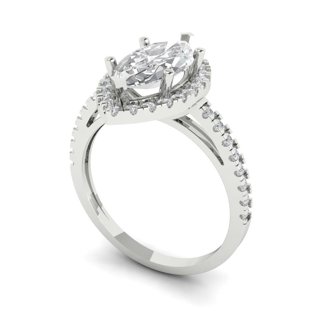 2.38 ct Brilliant Marquise Cut Natural Diamond Stone Clarity VS1-2 Color G-H White Gold Halo Solitaire with Accents Ring