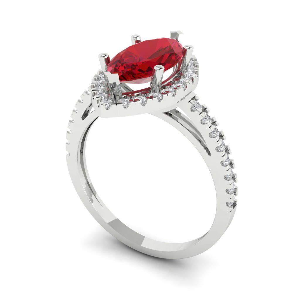 2.38 cttw Simulated Pink Tourmaline Hidden Halo Engagement Ring - Solid White Gold  (VVS1, Marquise Cut,12x6mm )