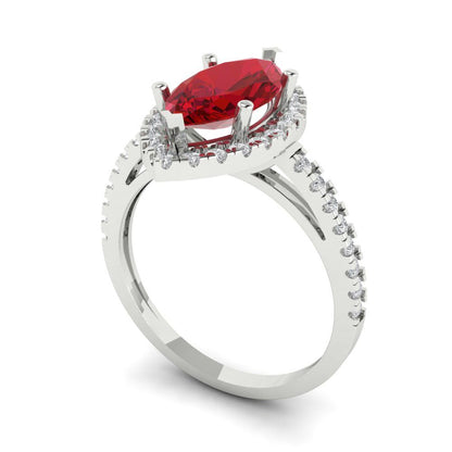2.38 cttw Simulated Pink Tourmaline Hidden Halo Engagement Ring - Solid White Gold  (VVS1, Marquise Cut,12x6mm )
