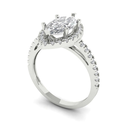 2.38 cttw White Sapphire Hidden Halo Engagement Ring - Solid White Gold  (VVS1, Marquise Cut,12x6mm )