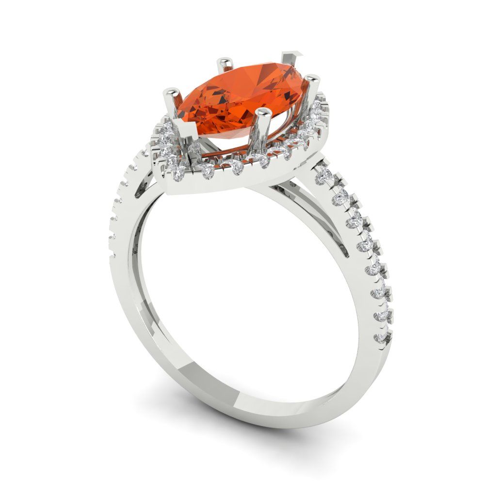 2.38 cttw Zirconia Simulated Red Diamond Hidden Halo Engagement Ring - Solid White Gold  (VVS1, Marquise Cut,12x6mm )