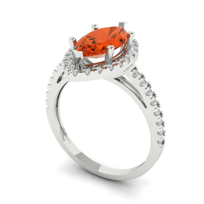 2.38 cttw Zirconia Simulated Red Diamond Hidden Halo Engagement Ring - Solid White Gold  (VVS1, Marquise Cut,12x6mm )