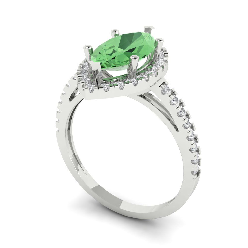 2.38 cttw Zirconia Simulated Green Diamond Hidden Halo Engagement Ring - Solid White Gold  (VVS1, Marquise Cut,12x6mm )