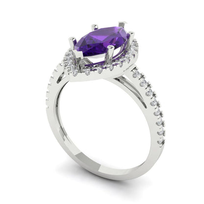 2.38 cttw Natural Amethyst Hidden Halo Engagement Ring - Solid White Gold  (VVS1, Marquise Cut,12x6mm )