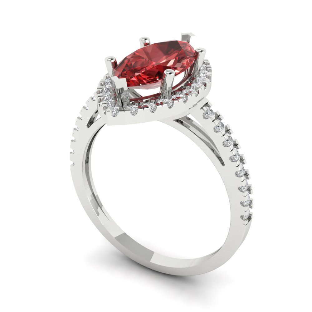 2.38 cttw Natural Garnet Hidden Halo Engagement Ring - Solid White Gold  (VVS1, Marquise Cut,12x6mm )