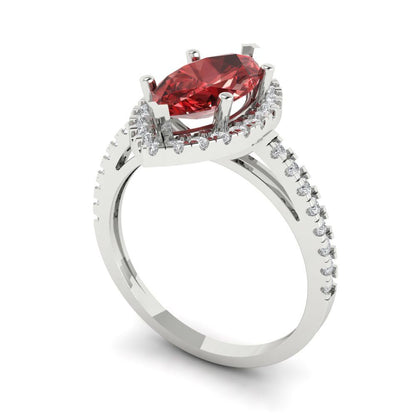 2.38 cttw Natural Garnet Hidden Halo Engagement Ring - Solid White Gold  (VVS1, Marquise Cut,12x6mm )