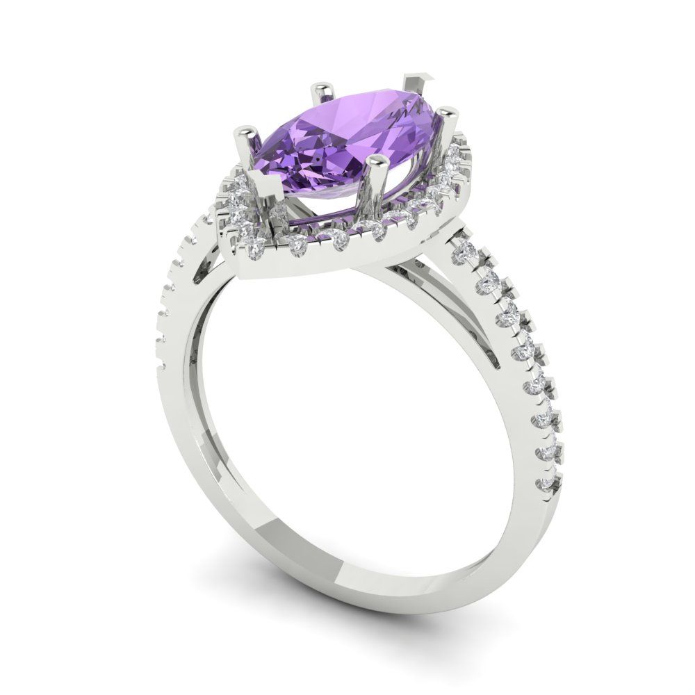2.38 cttw Simulated Alexandrite Hidden Halo Engagement Ring - Solid White Gold  (VVS1, Marquise Cut,12x6mm )