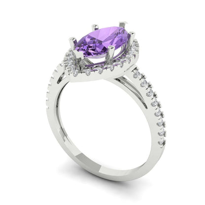 2.38 cttw Simulated Alexandrite Hidden Halo Engagement Ring - Solid White Gold  (VVS1, Marquise Cut,12x6mm )
