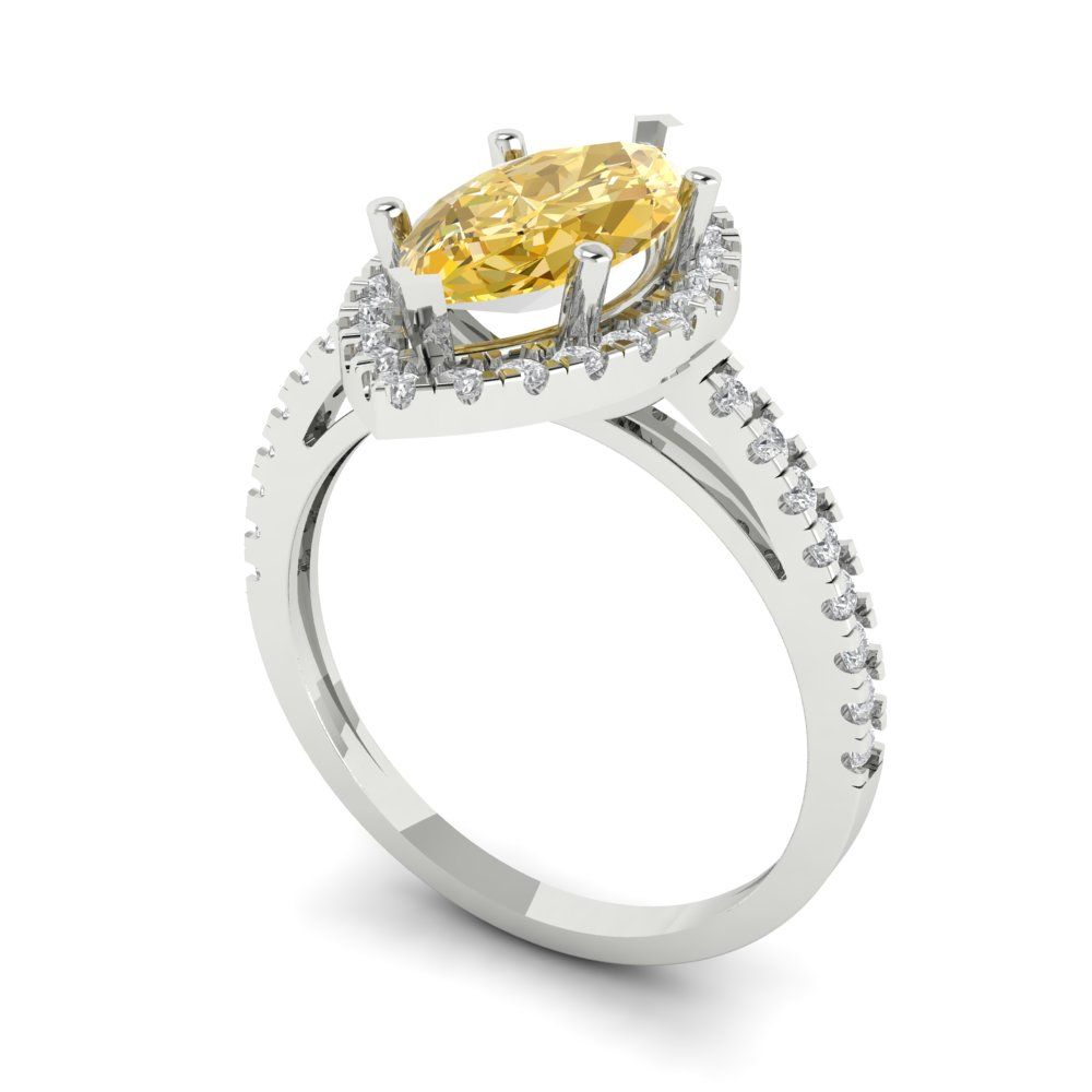 2.38 cttw Yellow Moissanite Hidden Halo Engagement Ring - Solid White Gold  (VVS1, Marquise Cut,12x6mm )