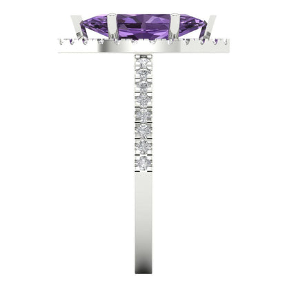 2.38 cttw Simulated Alexandrite Hidden Halo Engagement Ring - Solid White Gold  (VVS1, Marquise Cut,12x6mm )