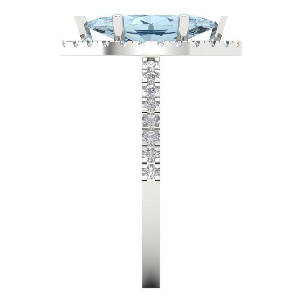 2.38 cttw Zirconia Simulated Blue Diamond Hidden Halo Engagement Ring - Solid White Gold  (VVS1, Marquise Cut,12x6mm )