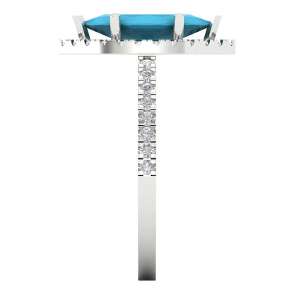 2.38 cttw Simulated Turquoise Hidden Halo Engagement Ring - Solid White Gold  (VVS1, Marquise Cut,12x6mm )