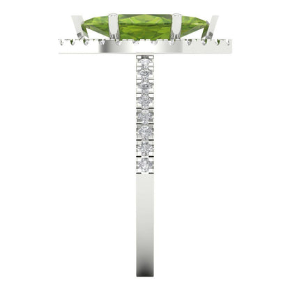 2.38 cttw Natural Peridot Hidden Halo Engagement Ring - Solid White Gold  (VVS1, Marquise Cut,12x6mm )