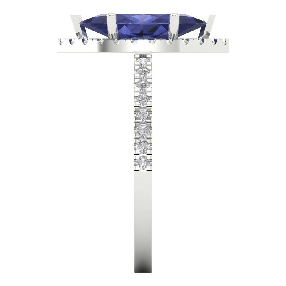 2.38 cttw Simulated Tanzanite Hidden Halo Engagement Ring - Solid White Gold  (VVS1, Marquise Cut,12x6mm )