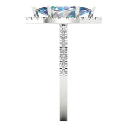 2.38 cttw Blue Moissanite Hidden Halo Engagement Ring - Solid White Gold  (VVS1, Marquise Cut,12x6mm )