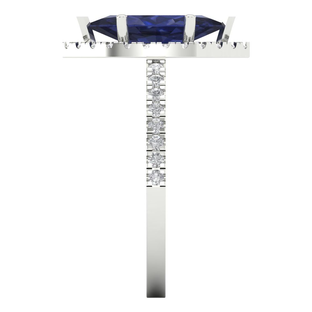 2.38 cttw Simulated Blue Sapphire Hidden Halo Engagement Ring - Solid White Gold  (VVS1, Marquise Cut,12x6mm )