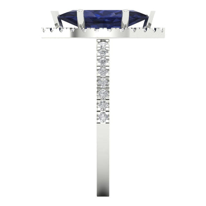 2.38 cttw Simulated Blue Sapphire Hidden Halo Engagement Ring - Solid White Gold  (VVS1, Marquise Cut,12x6mm )