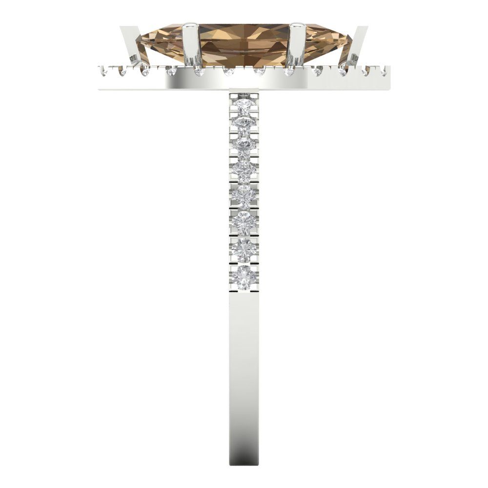 2.38 cttw Zirconia Simulated Champagne Diamond Hidden Halo Engagement Ring - Solid White Gold  (VVS1, Marquise Cut,12x6mm )