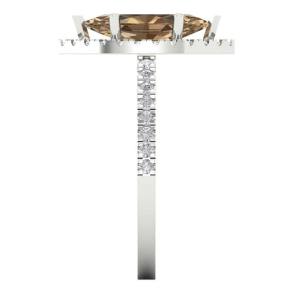 2.38 cttw Zirconia Simulated Champagne Diamond Hidden Halo Engagement Ring - Solid White Gold  (VVS1, Marquise Cut,12x6mm )