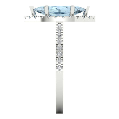 2.38 cttw Natural Swiss Blue Topaz Hidden Halo Engagement Ring - Solid White Gold  (VVS1, Marquise Cut,12x6mm )