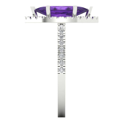 2.38 cttw Natural Amethyst Hidden Halo Engagement Ring - Solid White Gold  (VVS1, Marquise Cut,12x6mm )