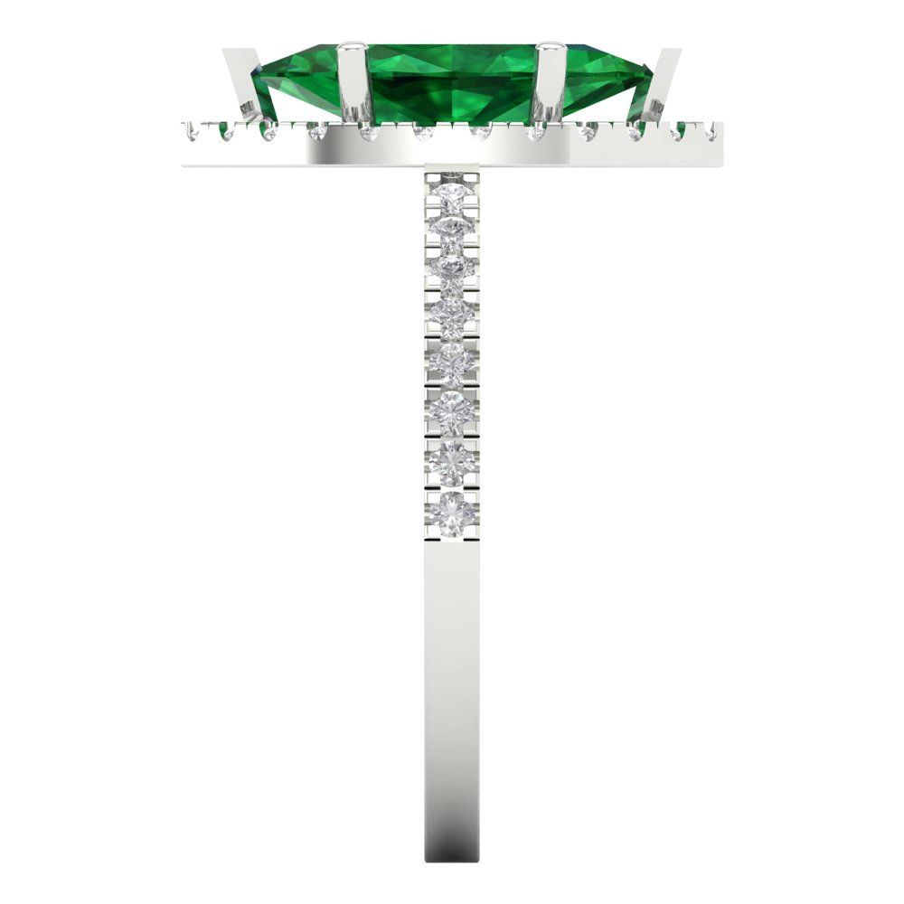 2.38 cttw Simulated Emerald Hidden Halo Engagement Ring - Solid White Gold  (VVS1, Marquise Cut,12x6mm )