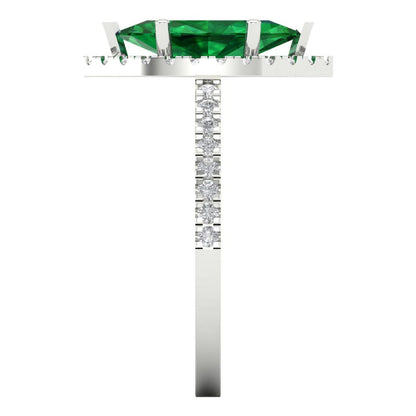 2.38 cttw Simulated Emerald Hidden Halo Engagement Ring - Solid White Gold  (VVS1, Marquise Cut,12x6mm )