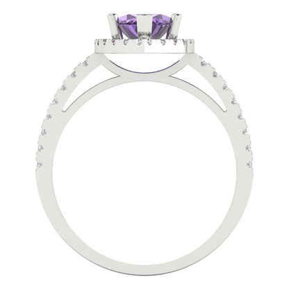 2.38 cttw Simulated Alexandrite Hidden Halo Engagement Ring - Solid White Gold  (VVS1, Marquise Cut,12x6mm )