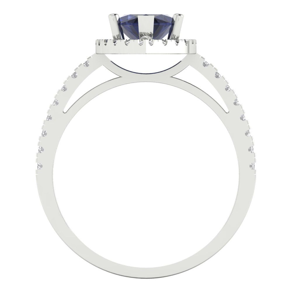 2.38 cttw Simulated Blue Sapphire Hidden Halo Engagement Ring - Solid White Gold  (VVS1, Marquise Cut,12x6mm )