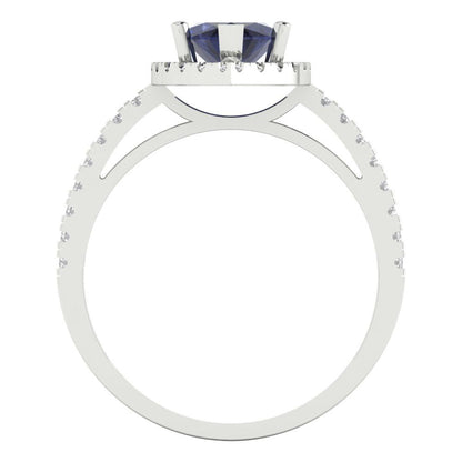 2.38 cttw Simulated Blue Sapphire Hidden Halo Engagement Ring - Solid White Gold  (VVS1, Marquise Cut,12x6mm )