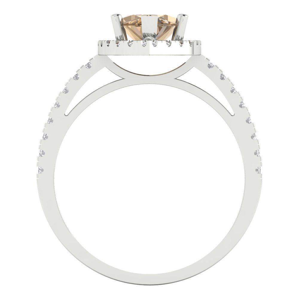 2.38 cttw Zirconia Simulated Champagne Diamond Hidden Halo Engagement Ring - Solid White Gold  (VVS1, Marquise Cut,12x6mm )