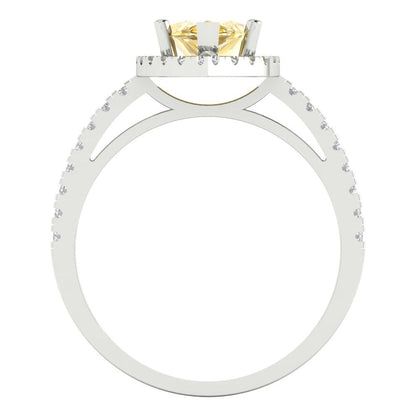 2.38 cttw Zirconia Simulated Yellow Diamond Hidden Halo Engagement Ring - Solid Gold (VVS1, Marquise Cut,12x6mm )
