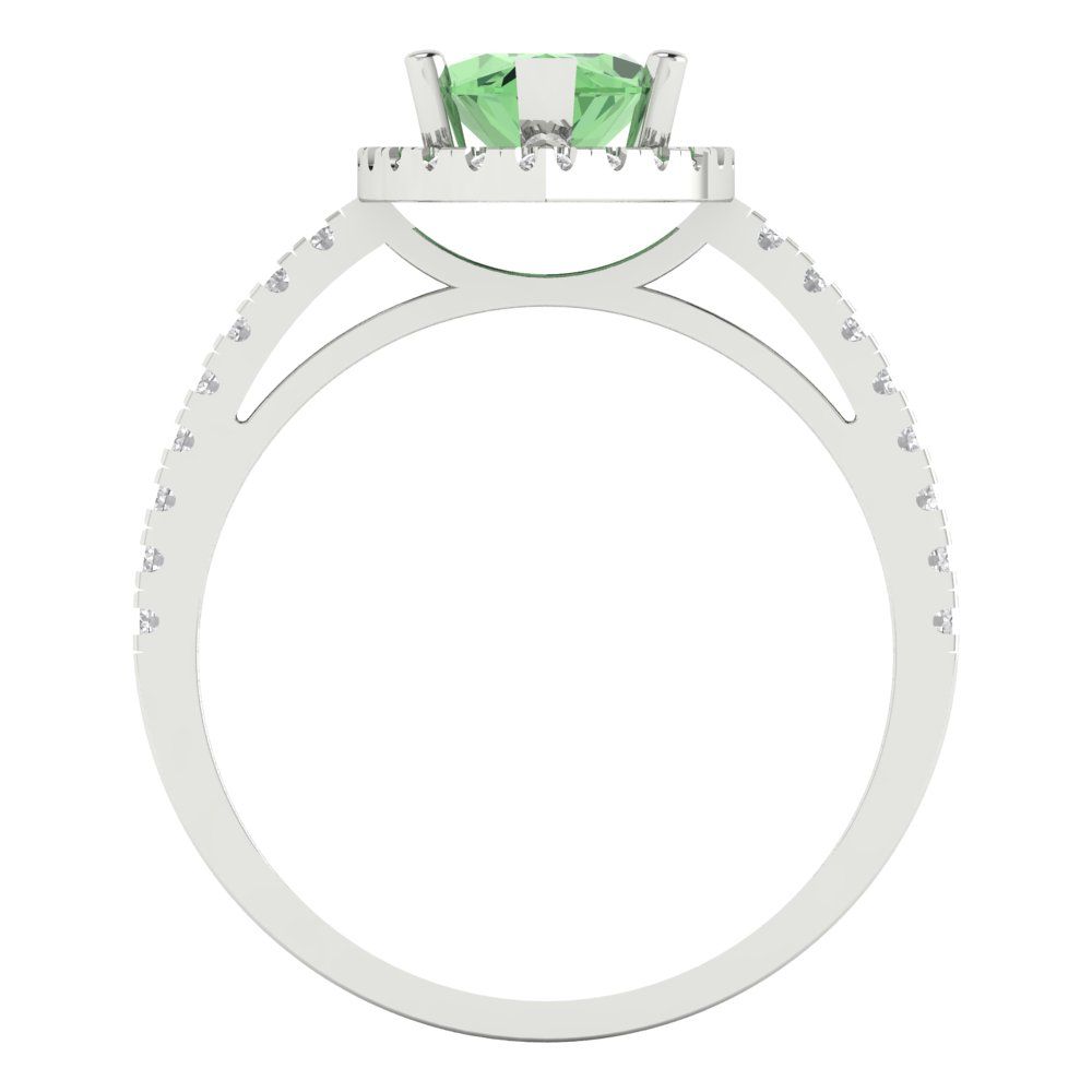 2.38 cttw Zirconia Simulated Green Diamond Hidden Halo Engagement Ring - Solid White Gold  (VVS1, Marquise Cut,12x6mm )