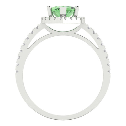 2.38 cttw Zirconia Simulated Green Diamond Hidden Halo Engagement Ring - Solid White Gold  (VVS1, Marquise Cut,12x6mm )