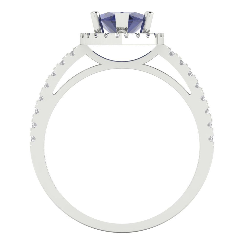2.38 cttw Simulated Tanzanite Hidden Halo Engagement Ring - Solid White Gold  (VVS1, Marquise Cut,12x6mm )