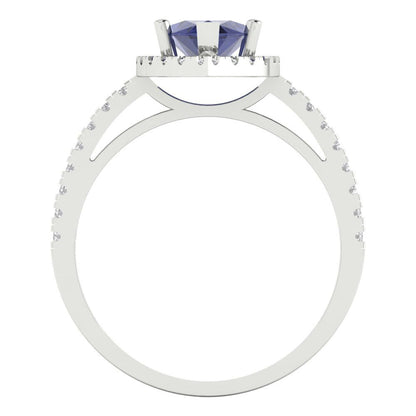 2.38 cttw Simulated Tanzanite Hidden Halo Engagement Ring - Solid White Gold  (VVS1, Marquise Cut,12x6mm )