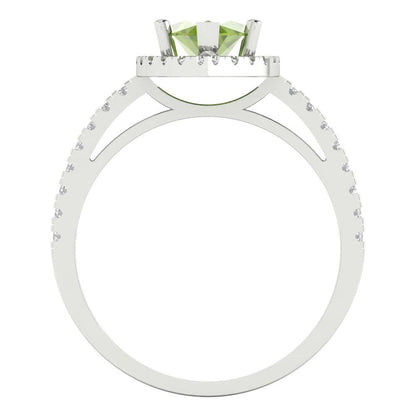 2.38 cttw Natural Peridot Hidden Halo Engagement Ring - Solid White Gold  (VVS1, Marquise Cut,12x6mm )