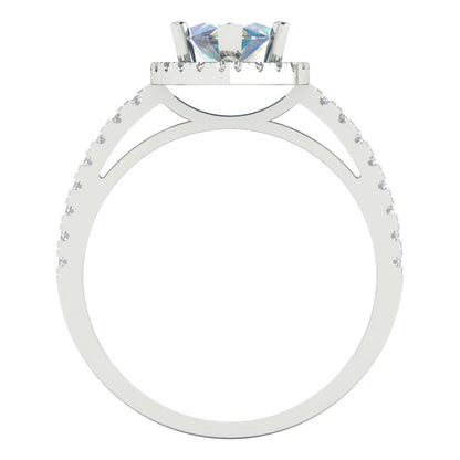 2.38 cttw Blue Moissanite Hidden Halo Engagement Ring - Solid White Gold  (VVS1, Marquise Cut,12x6mm )