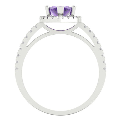2.38 cttw Natural Amethyst Hidden Halo Engagement Ring - Solid White Gold  (VVS1, Marquise Cut,12x6mm )