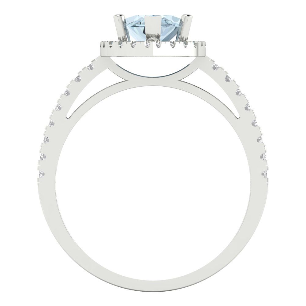 2.38 cttw Natural Aquamarine Hidden Halo Engagement Ring - Solid White Gold  (VVS1, Marquise Cut,12x6mm )