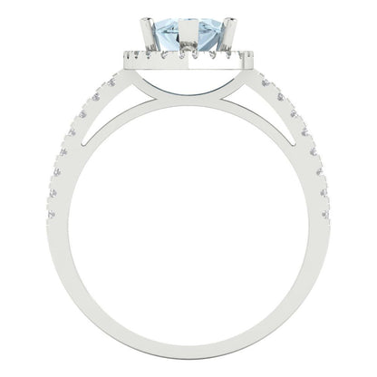2.38 cttw Natural Aquamarine Hidden Halo Engagement Ring - Solid White Gold  (VVS1, Marquise Cut,12x6mm )