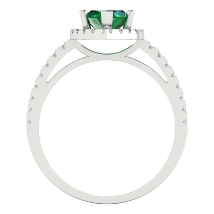 2.38 cttw Simulated Emerald Hidden Halo Engagement Ring - Solid White Gold  (VVS1, Marquise Cut,12x6mm )