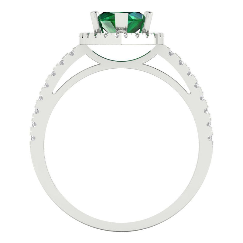 2.38 ct Brilliant Marquise Cut Simulated Emerald Stone White Gold Halo Solitaire with Accents Ring