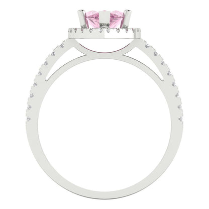 2.38 cttw Zirconia Simulated Pink Diamond Hidden Halo Engagement Ring - Solid Gold (VVS1, Marquise Cut,12x6mm )