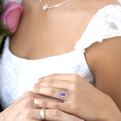 2.38 cttw Simulated Alexandrite Hidden Halo Engagement Ring - Solid White Gold  (VVS1, Marquise Cut,12x6mm )