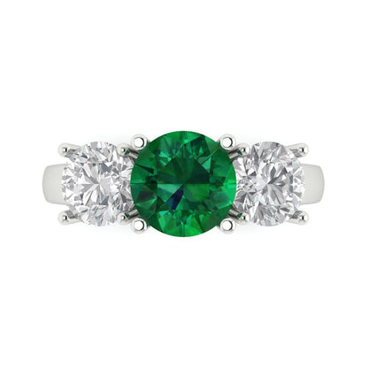 2.5 cttw Simulated Emerald Three-Stone Engagement Ring - Solid Gold (Round Cut,7.5mm)