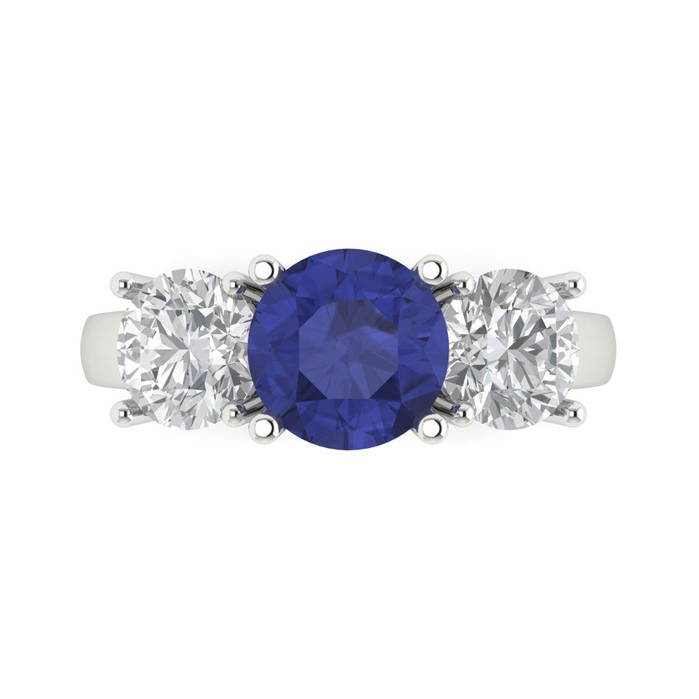 2.5 cttw Simulated Tanzanite Three-Stone Engagement Ring - Solid Gold (Round Cut,7.5mm)
