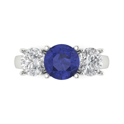 2.5 cttw Simulated Tanzanite Three-Stone Engagement Ring - Solid Gold (Round Cut,7.5mm)
