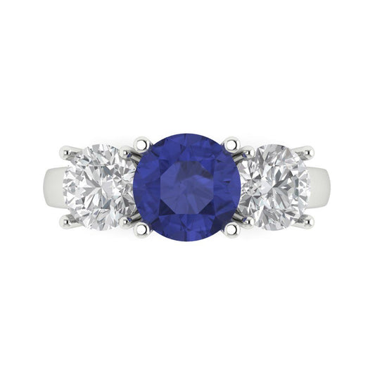 2.5 cttw Simulated Tanzanite Three-Stone Engagement Ring - Solid White Gold (VVS1, Round Cut,7.5mm)